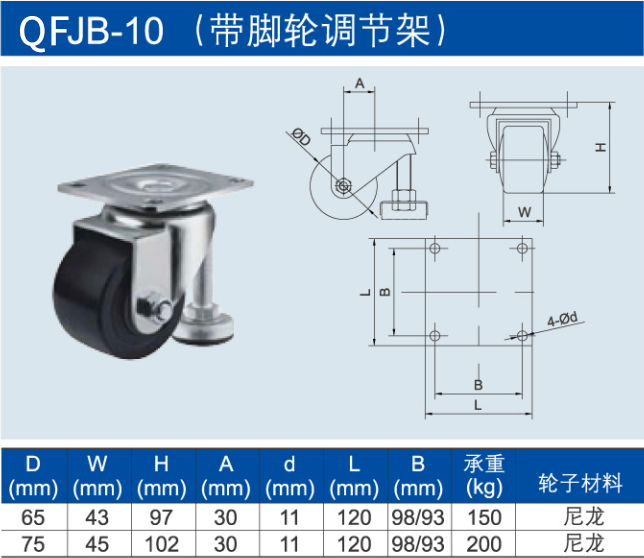 帶腳輪調(diào)節(jié)腳